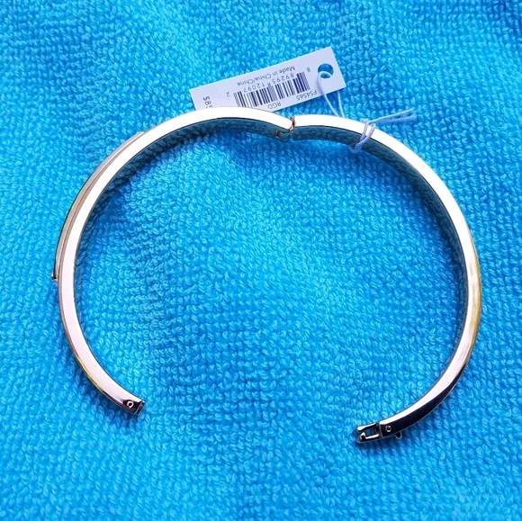 Coach Bangle Bracelet Hinged Rose Gold With Silver Coach Embossed Name Plate NWT - Picture 4 of 13